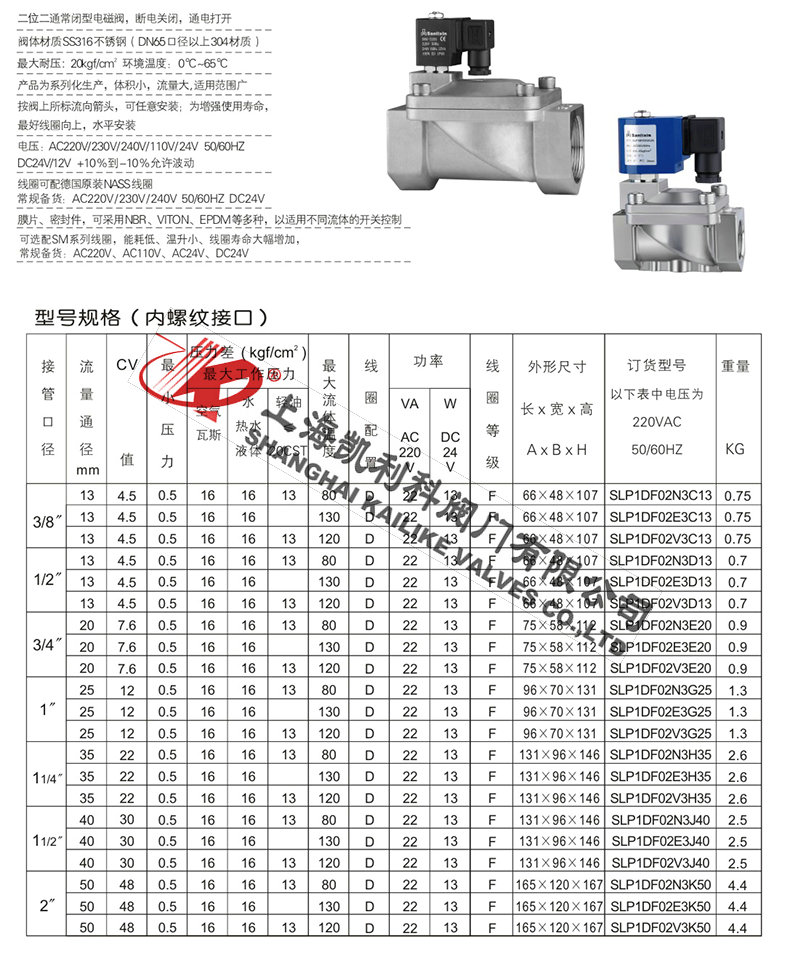 SLP膜片式電磁閥型號規格